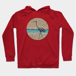 Sandhill Crane color ink drawing Hoodie